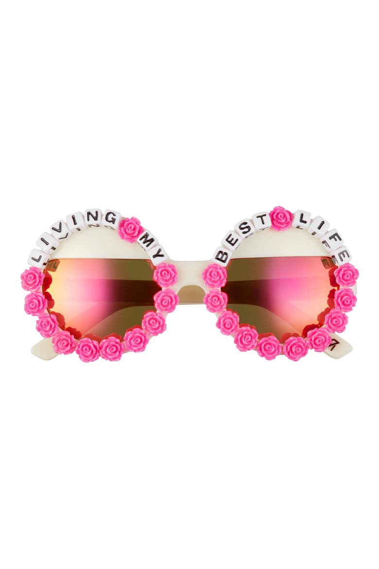 Living My Best Life Round Sunglasses, Main, color, HOT PINK/ GREEN MIRRORED