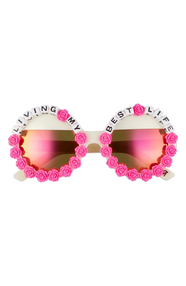 Rad + Refined Living My Best Life Round Sunglasses, Main, color, Hot Pink/ Green Mirrored