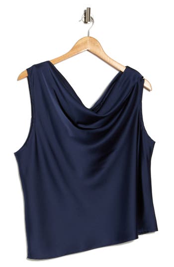 Renee C Cowl Off Shoulder Satin Top In Blue