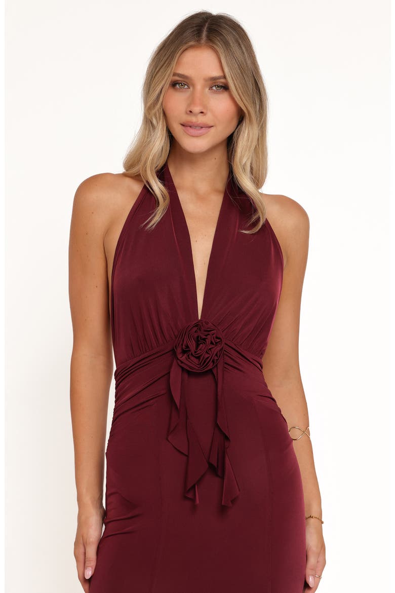 Leowna Ruffle Detail Halter Neck Maxi Dress, Alternate, color, BURGUNDY