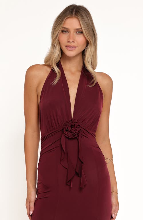 Petal And Pup Petal & Pup Leowna Ruffle Detail Halter Neck Maxi Dress In Burgundy