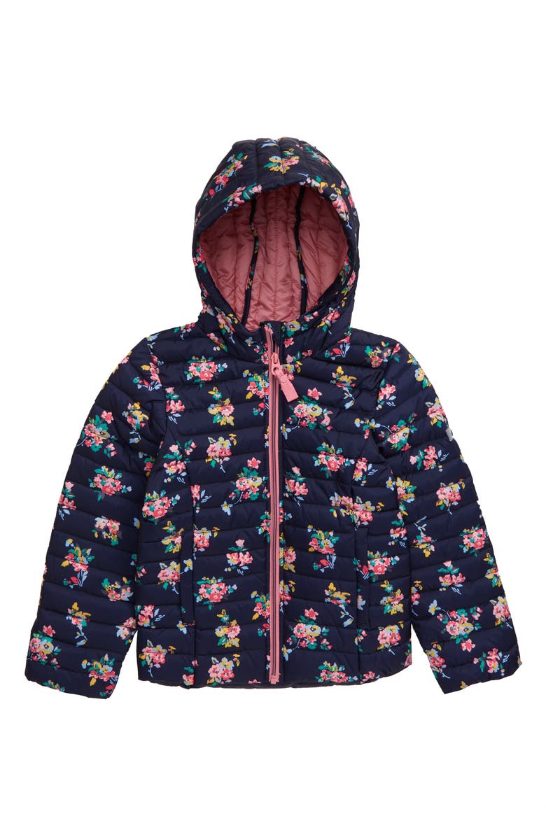 Joules Kinnaird Floral Print Packable Hooded Jacket, Main, color, 