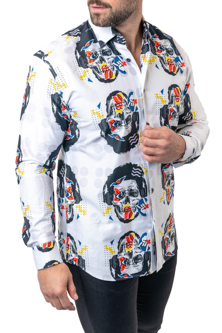 Fibonacci Stretchskullpuppet Performance Button-Up Shirt, Alternate, color, WHITE