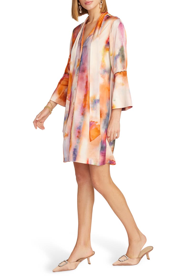 Brenna Tie Neck Long Sleeve Shift Dress, Alternate, color, PINK MULTI