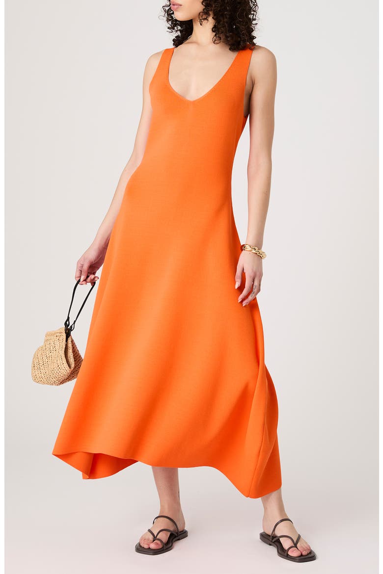 Knit Fit & Flare Midi Dress, Main, color, MIAMI ORANGE