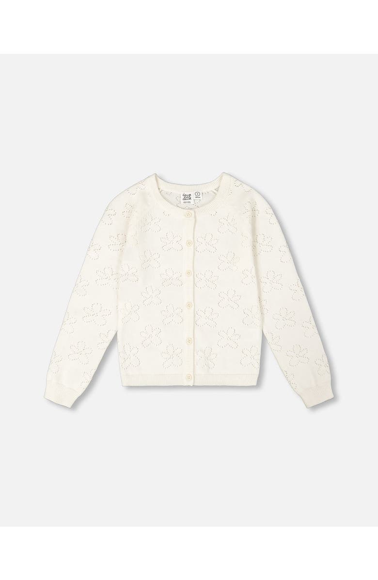 Deux par Deux Little Girl's Pointelle Knit Cardigan Sweater White, Main, color,