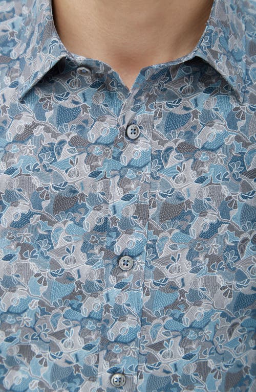 Bugatchi Julian Shaped Fit Abstract Print Button-up Shirt In Teal