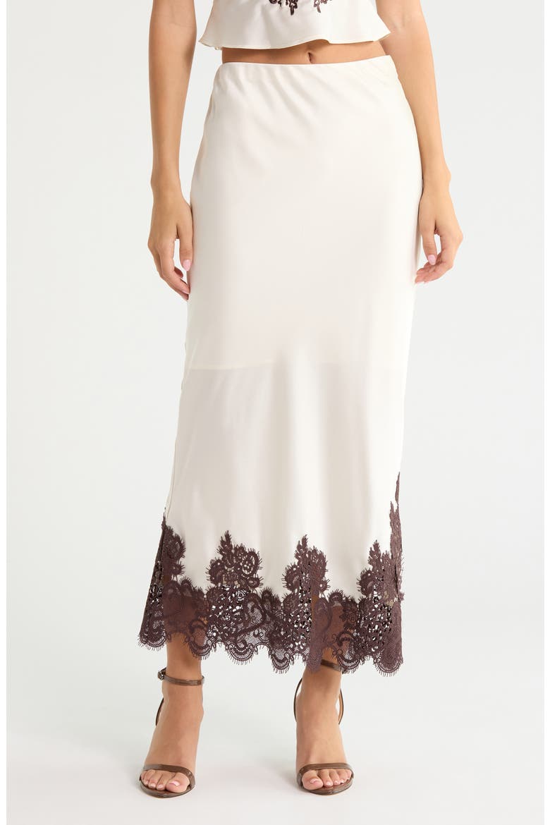 Lace Detail Matte Satin Maxi Skirt, Main, color, EGRET