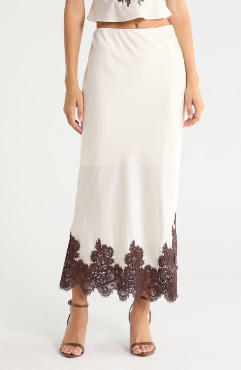 Lace Detail Matte Satin Maxi Skirt