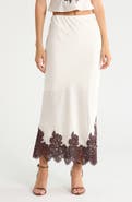 KITTENISH Lace Detail Matte Satin Maxi Skirt