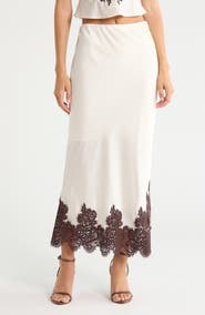 KITTENISH Lace Detail Matte Satin Maxi Skirt