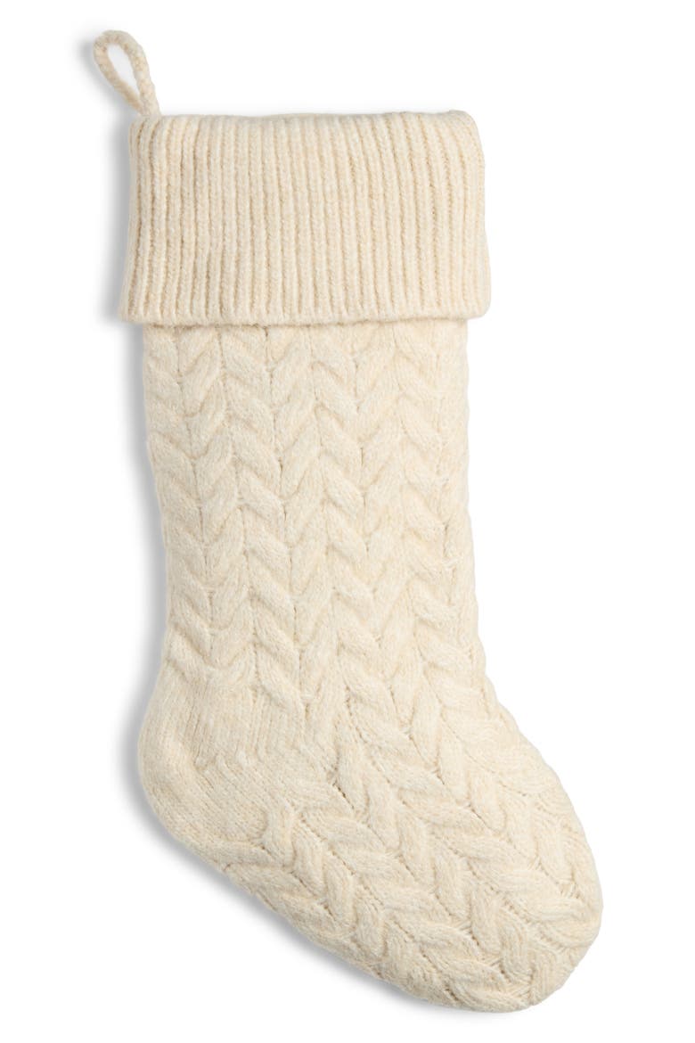 Zig Zag Knit Christmas Stocking, Main, color, IVORY MARSHMALLOW