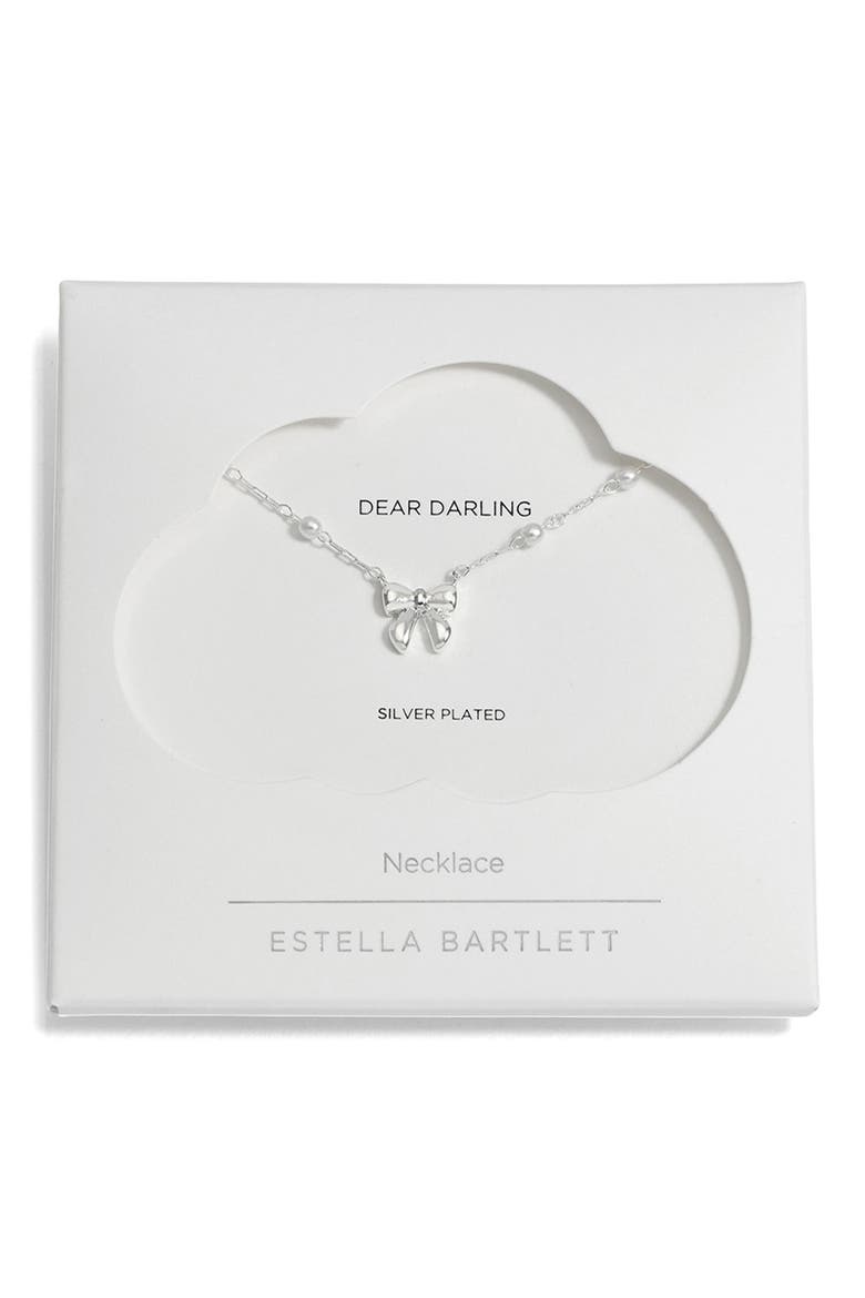 Faux Pearl & Bow Necklace, Alternate, color, SILVER