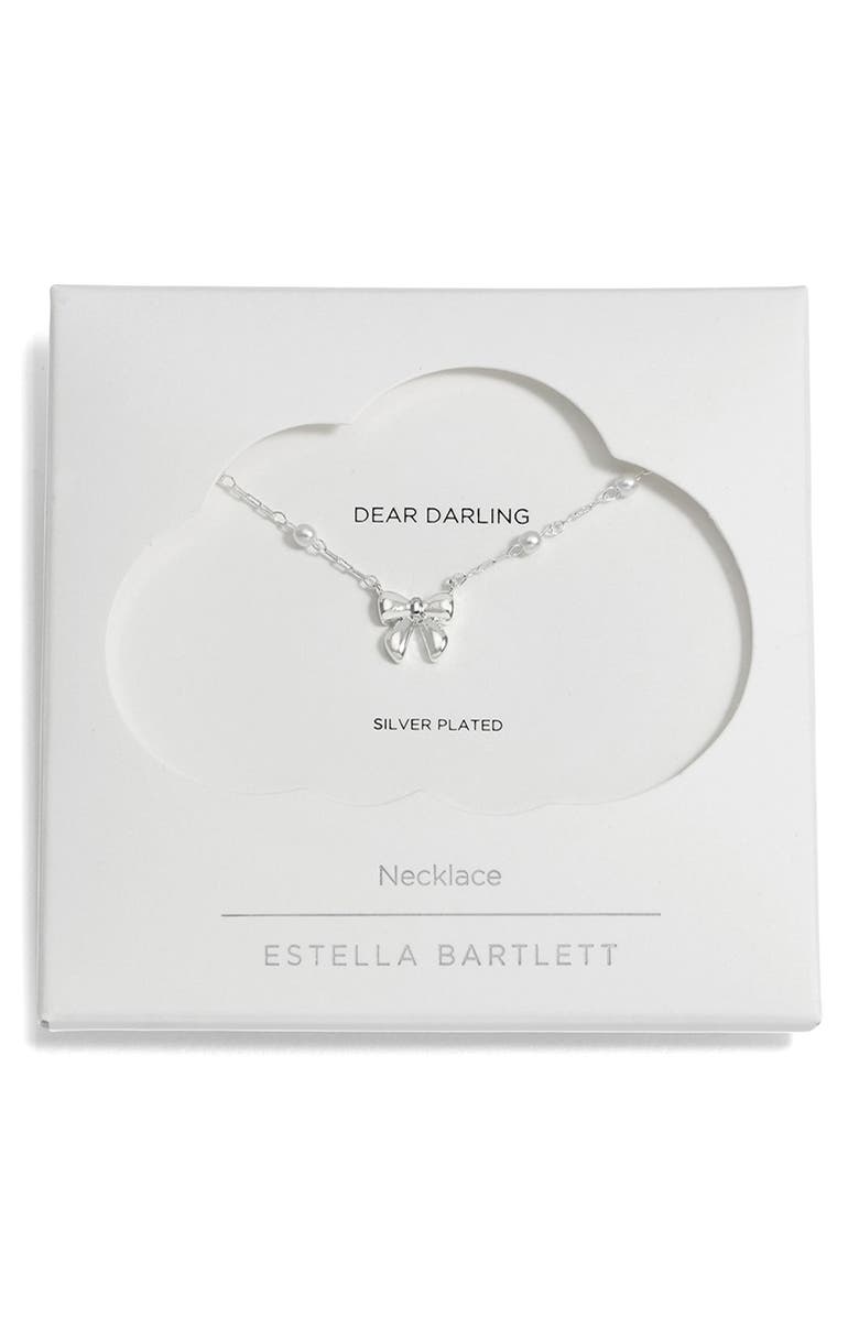 Estella Bartlett Faux Pearl & Bow Necklace, Alternate, color, Silver