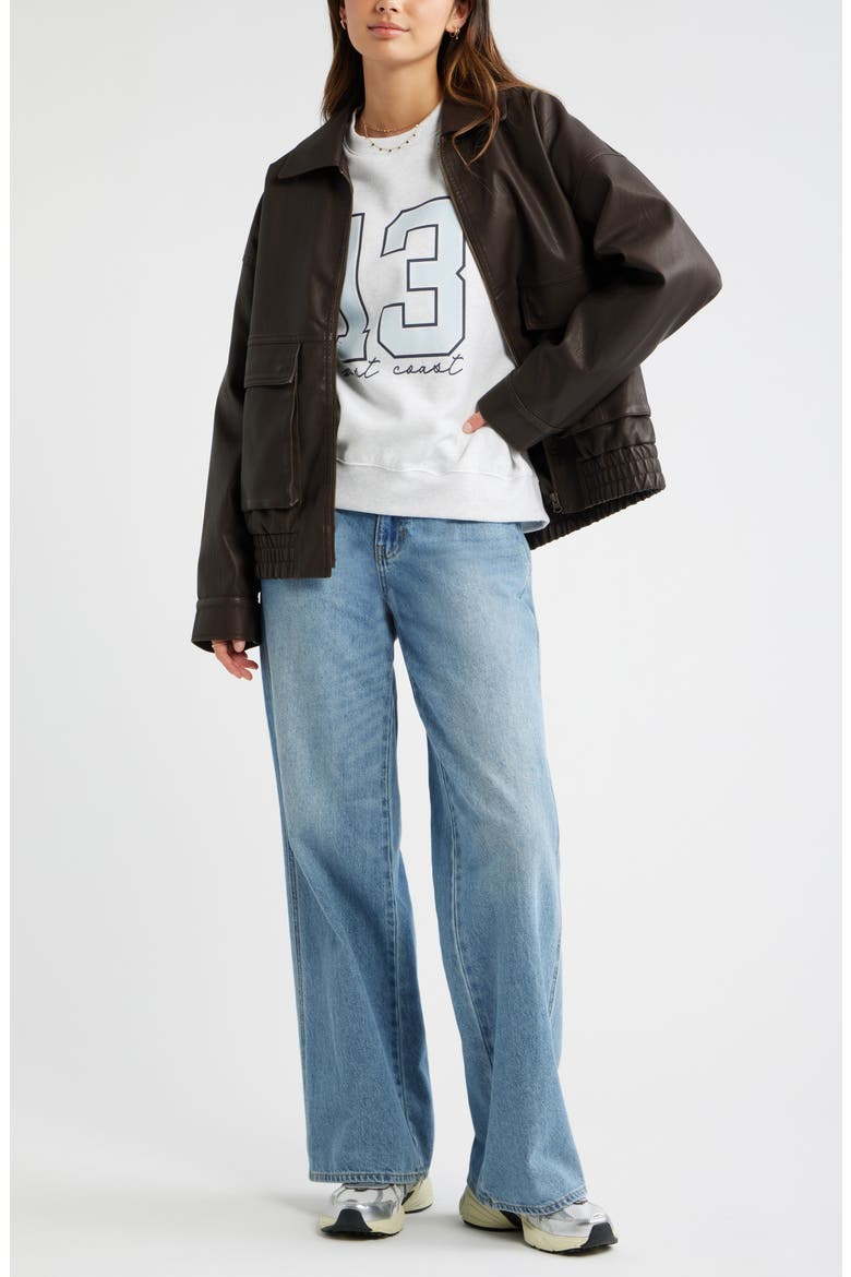 Relaxed Faux Leather Jacket, Alternate, color, BROWN