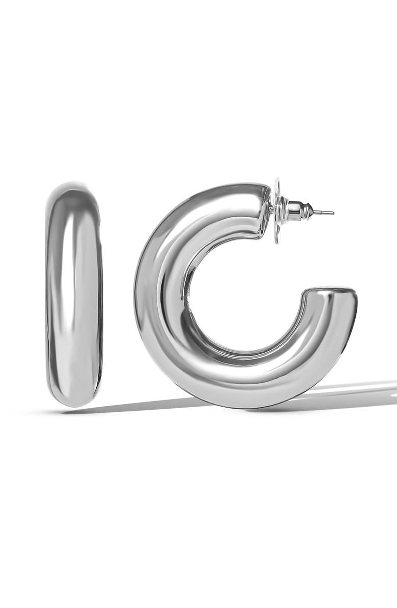 Jessica Simpson Mini Chunky Silver Hoop Earrings, Alternate, color, Silver