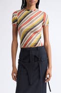 Jean Paul Gaultier Retro Stripe Print Crop Mesh Baby Tee