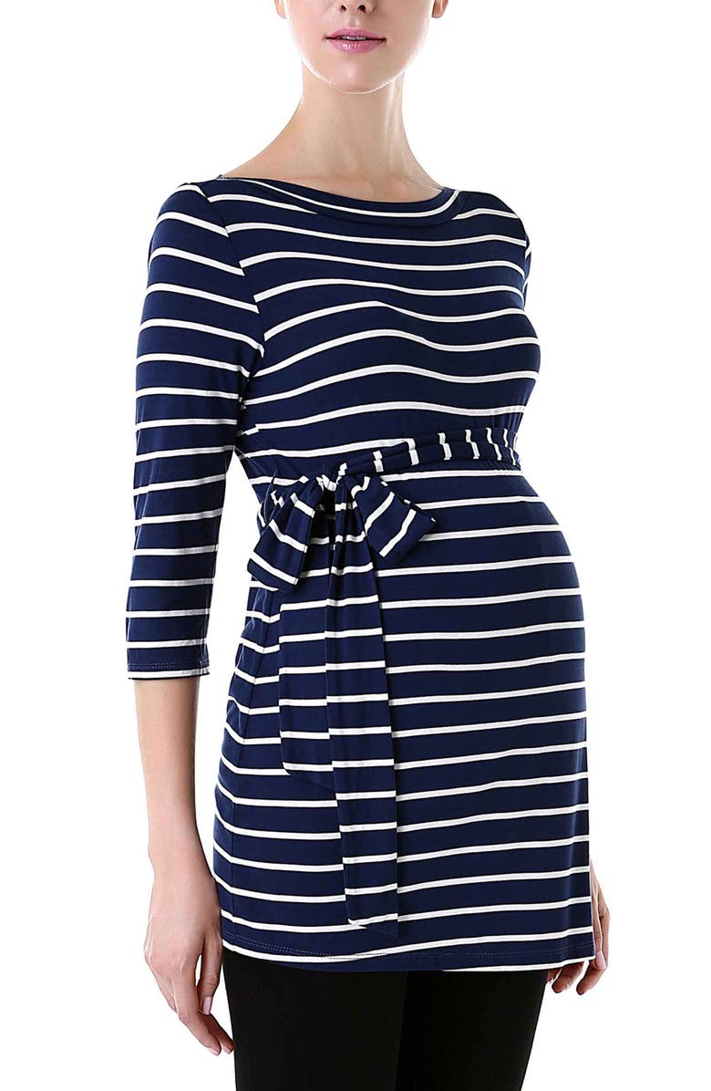 Kimi & Kai Whitney Striped Boatneck Maternity Top, Alternate, color, Navy Ivory