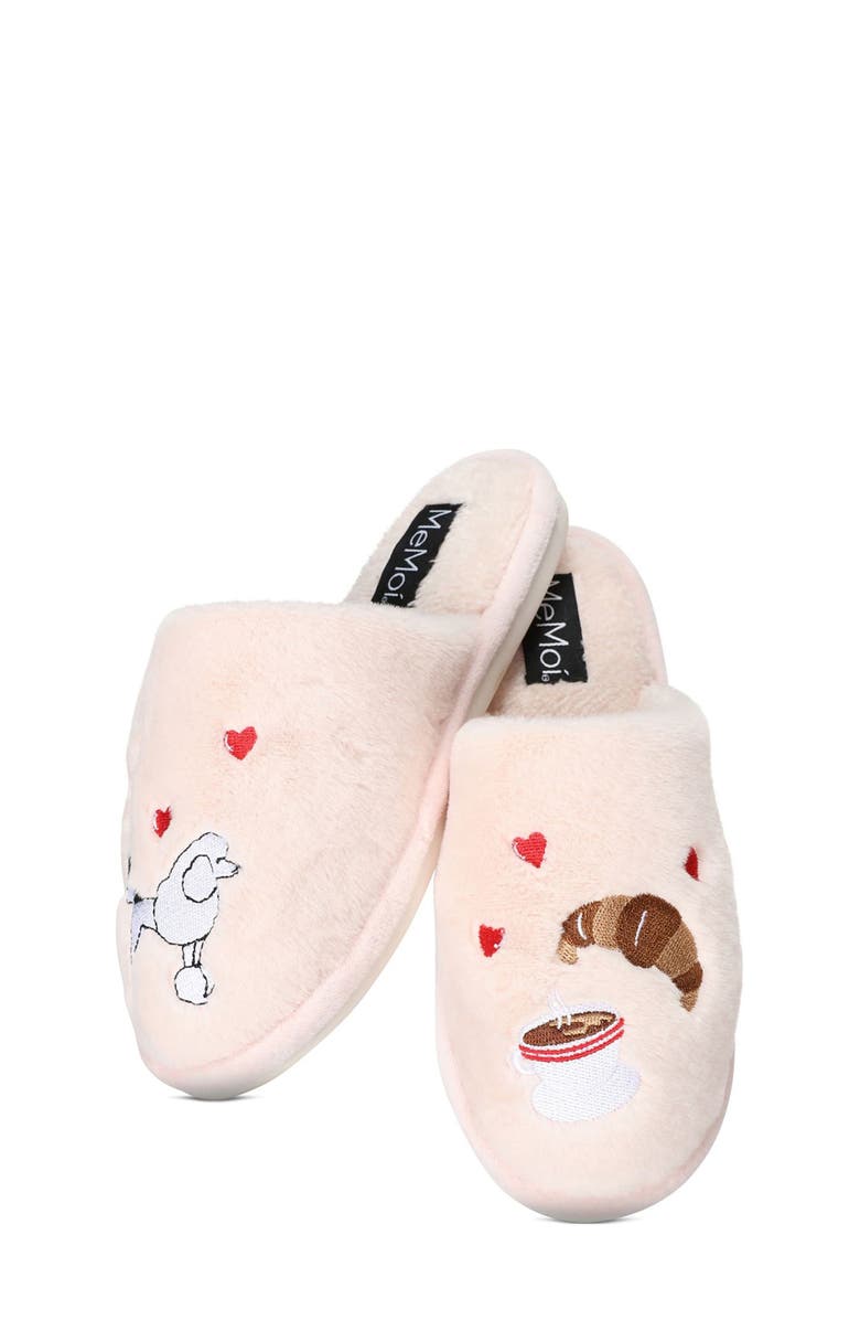 MeMoi I Love Paris Faux Fur Memory Foam Slipper, Alternate, color, Pale Blush
