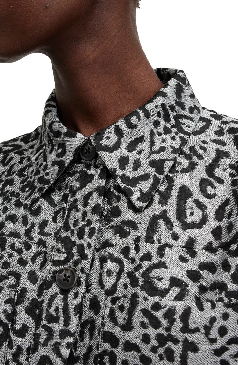 AllSaints Jemi Leopard Print Button-Up Shirt, Alternate, color, Silver Grey