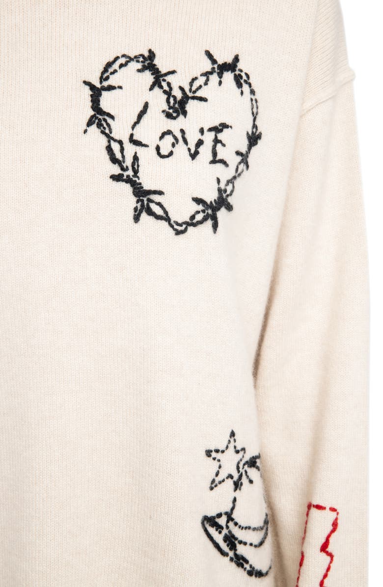 Zadig & Voltaire Markus Heart Cashmere Sweater, Alternate, color, Ecru