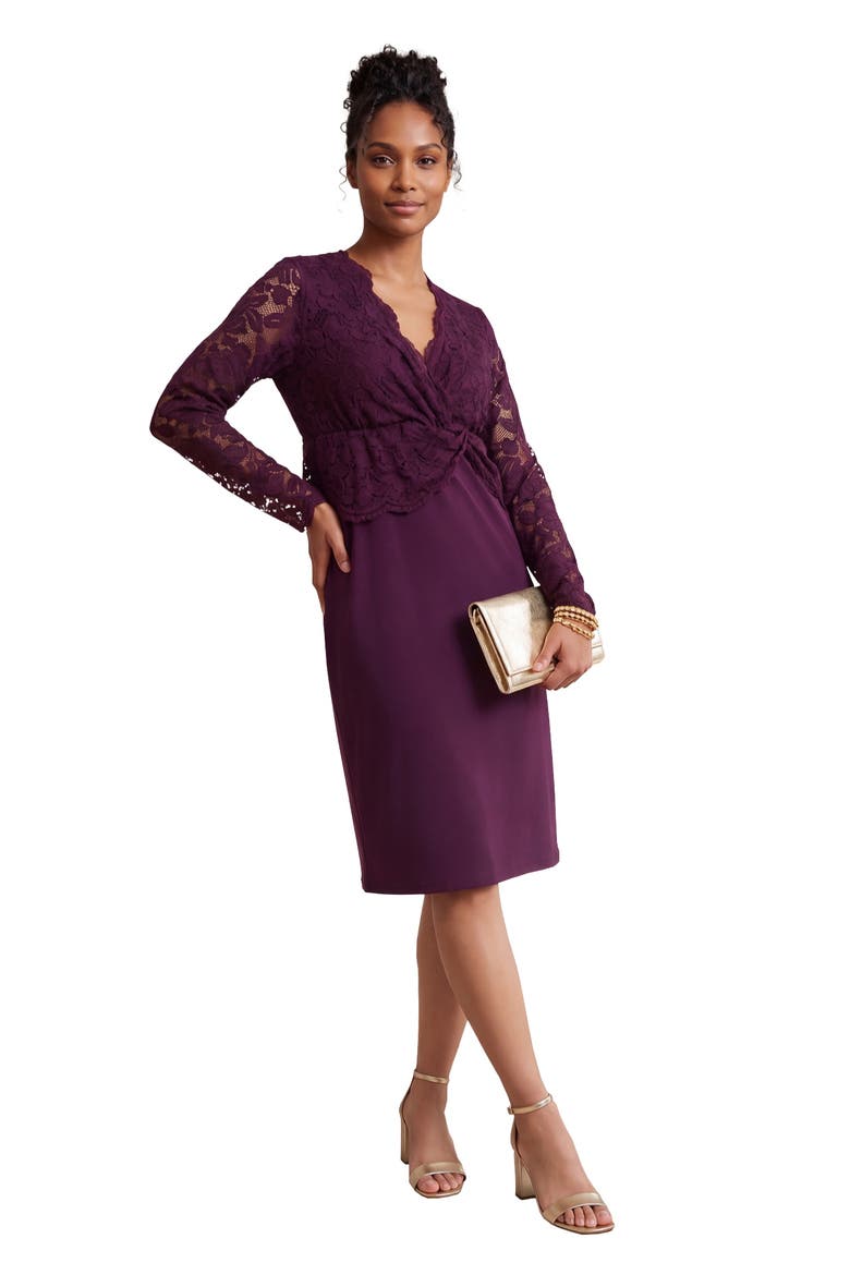 Scalloped Lace Faux Wrap Dress, Main, color, DARK BERRY
