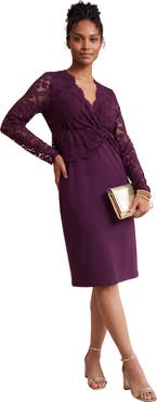 Jessica London Scalloped Lace Faux Wrap Dress