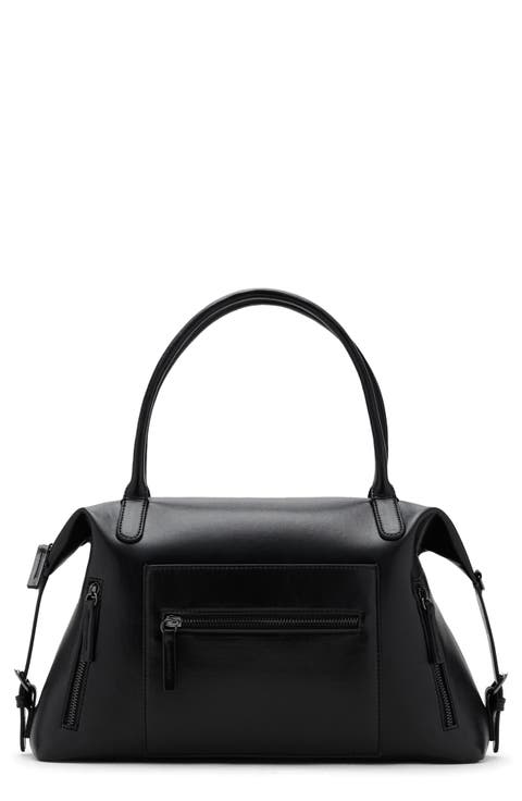 Large Structured Faux Leather Shoulder Bag