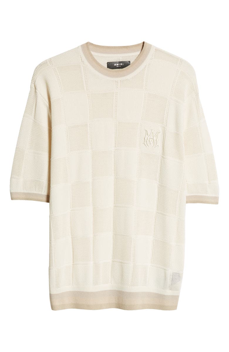 AMIRI Checkerboard Open Stitch Silk Blend Knit Top, Alternate, color, Birch