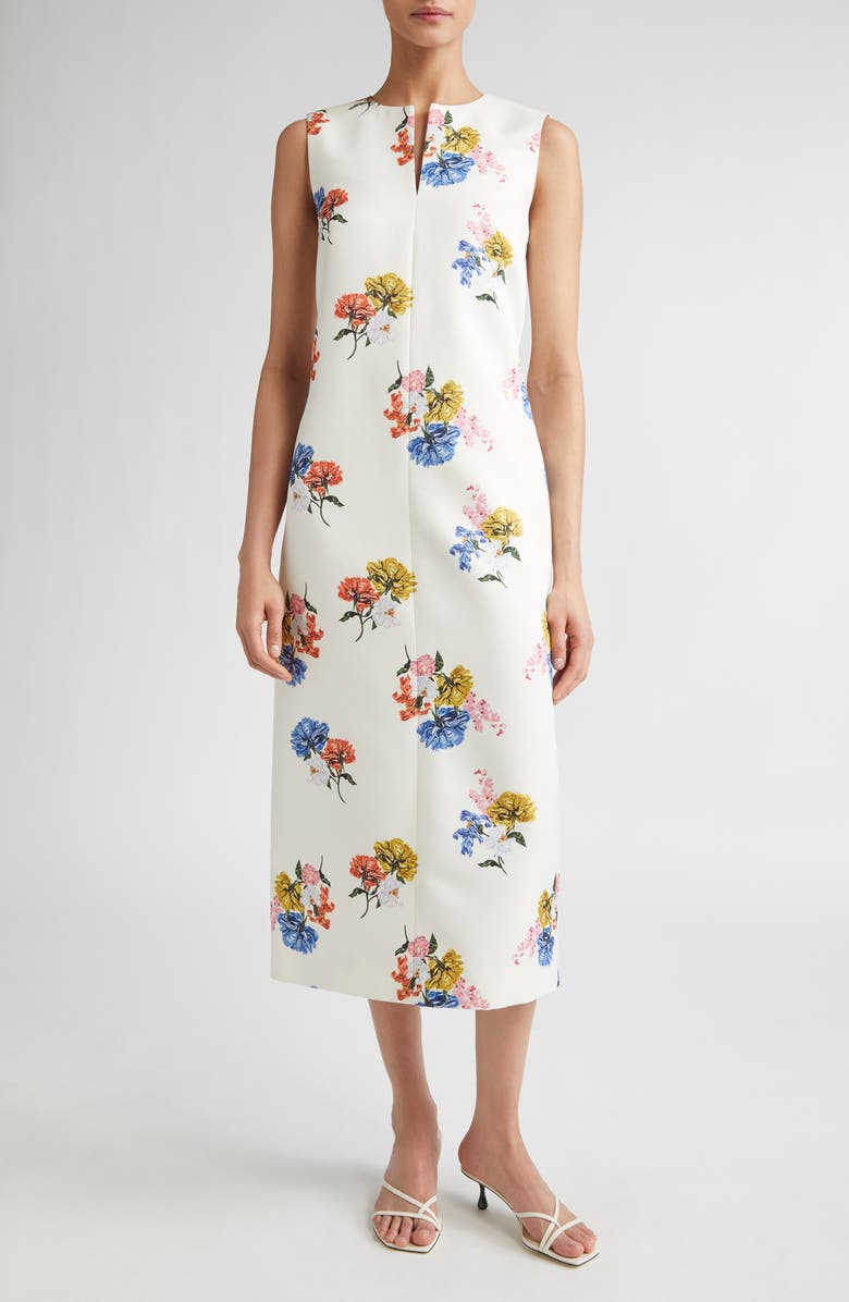 Emilia Wickstead Ludie Retro Bouquet Taffeta Faille Midi Dress, Main, color, Retro Bouquet On White