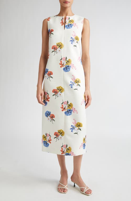 Emilia Wickstead Ludie Retro Bouquet Taffeta Faille Midi Dress In White