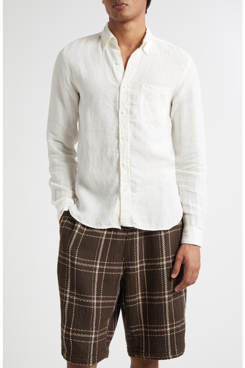 Linen Chambray Button-Down Shirt, Main, color, WHITE
