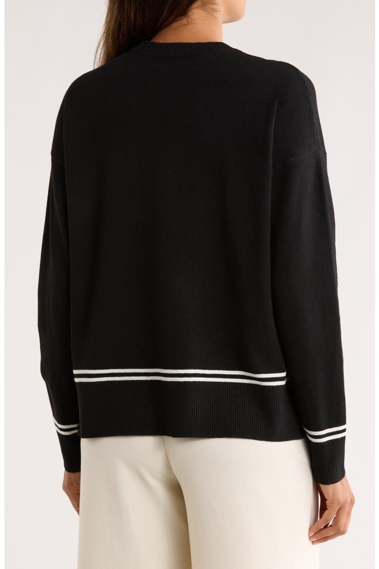 Tipped Crewneck Sweater, Alternate, color, BLACK- IVORY T TIPPING