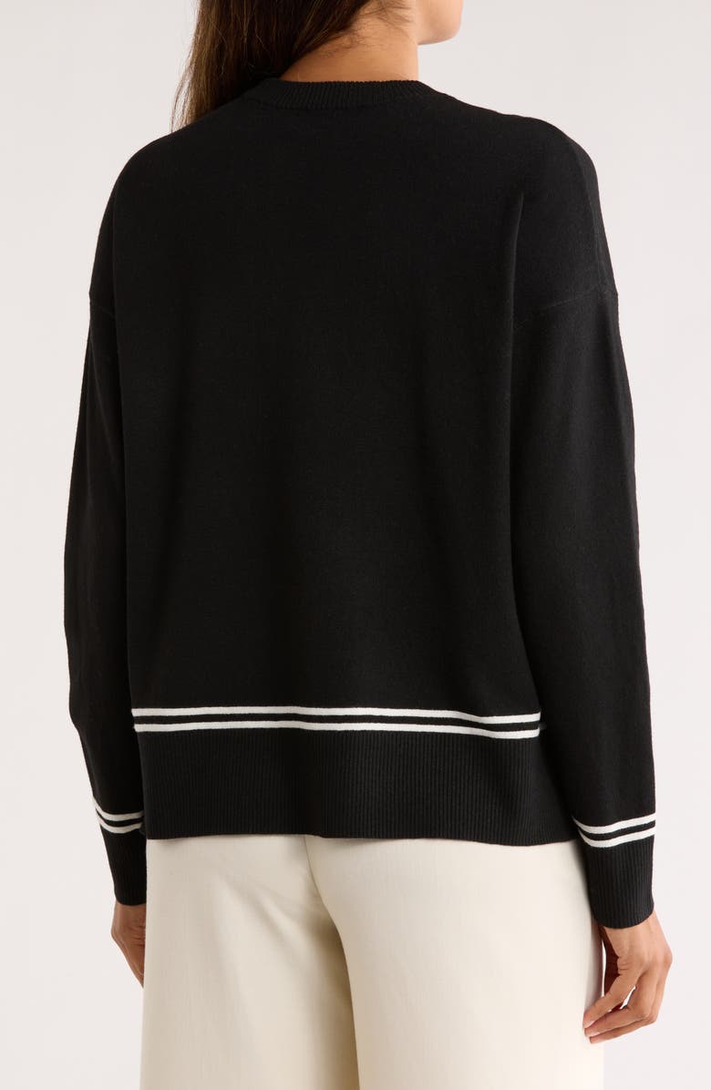 NORDSTROM RACK Tipped Crewneck Sweater, Alternate, color, Black- Ivory Tipping