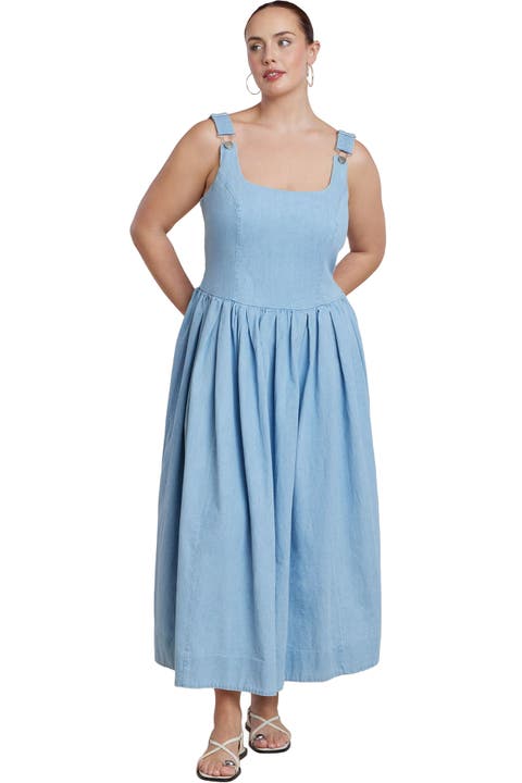 Drop-Waist Chambray Maxi Dress (Plus)