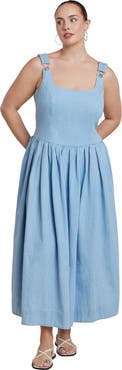 ELOQUII Drop-Waist Chambray Maxi Dress