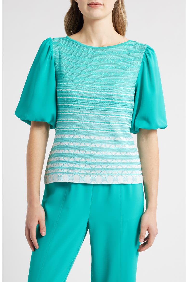Stripe Mixed Media Jacquard Tunic, Main, color, EMERALD AWE/ CALYPSO BLUE