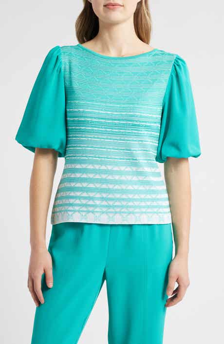 Ming Wang Stripe Mixed Media Jacquard Tunic