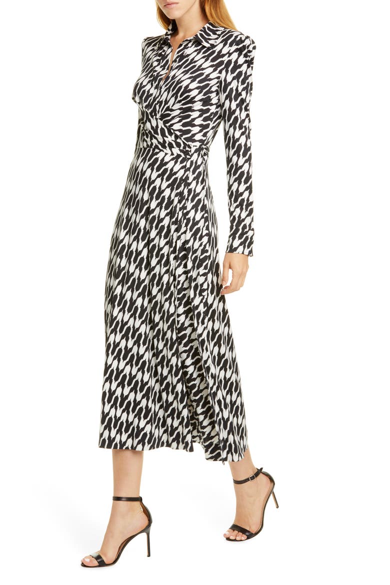Sana Houndstooth Long Sleeve Dress, Alternate, color, EMPIRE HOUNDSTOOTH IVORY