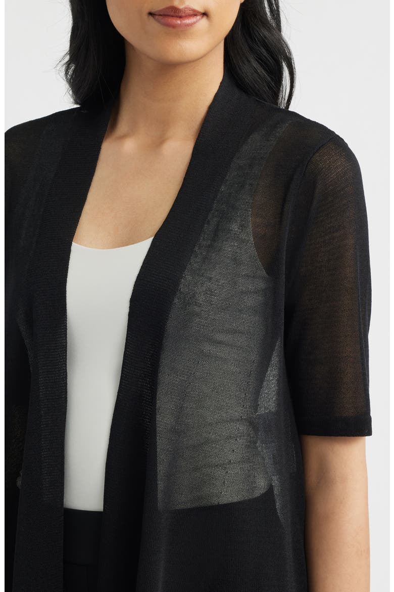 Semisheer Short Sleeve Cardigan, Alternate, color, ANNE BLACK