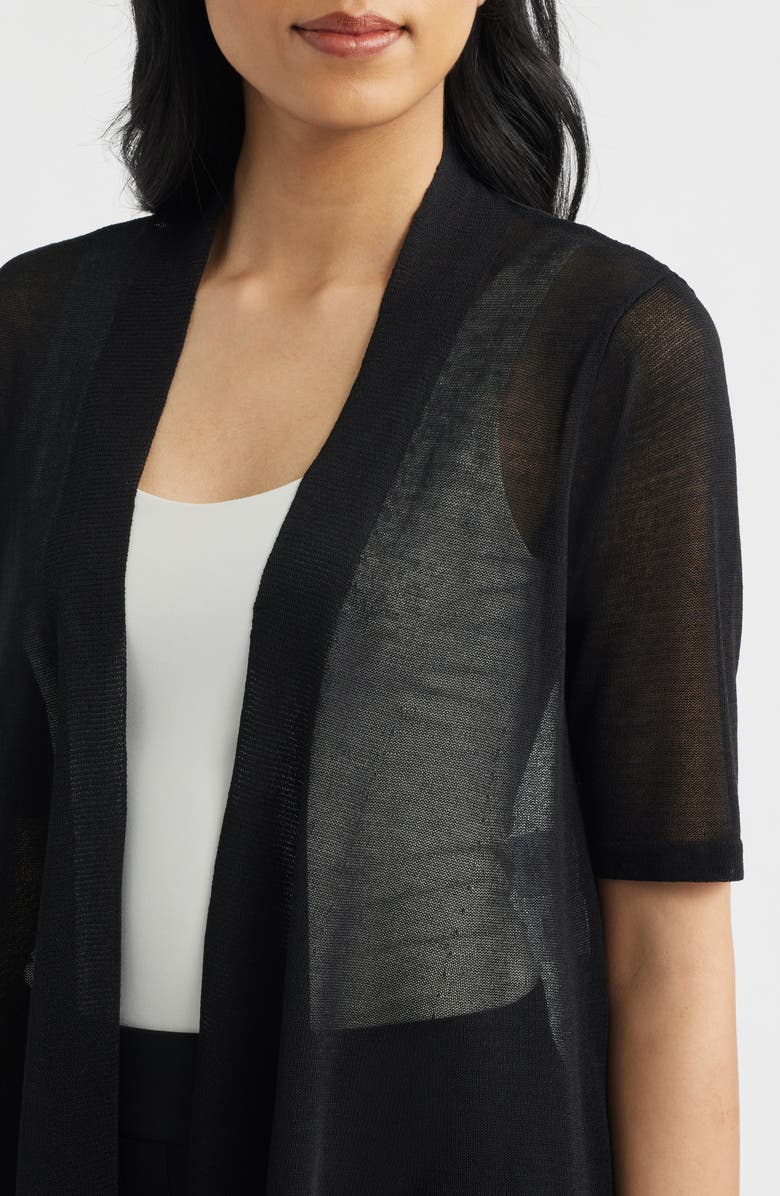Anne Klein Semisheer Short Sleeve Cardigan, Alternate, color, Anne Black