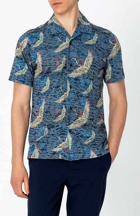 Print Lightweight Button-Up Shirt