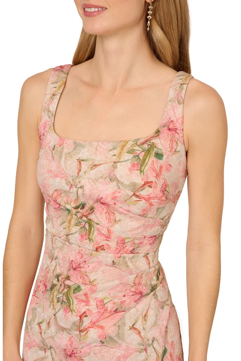 Floral Jacquard Metallic Matelasse Column Gown, Alternate, color, CORAL MULTI