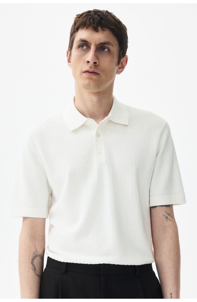 H&M Slim Fit Textured Polo Shirt, Alternate, color, White