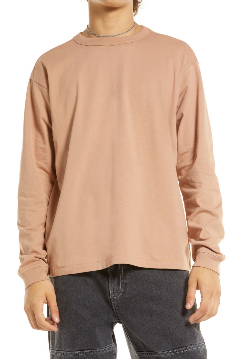 Long Sleeve Crewneck T-Shirt, Main, color, TAN PRALINE