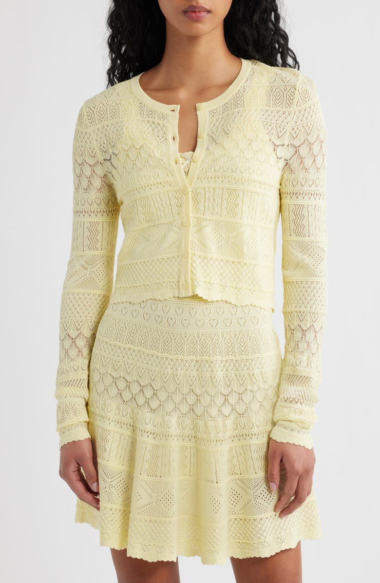 LoveShackFancy Brigette Pointelle Cardigan, Alternate, color, Sugar Daisy