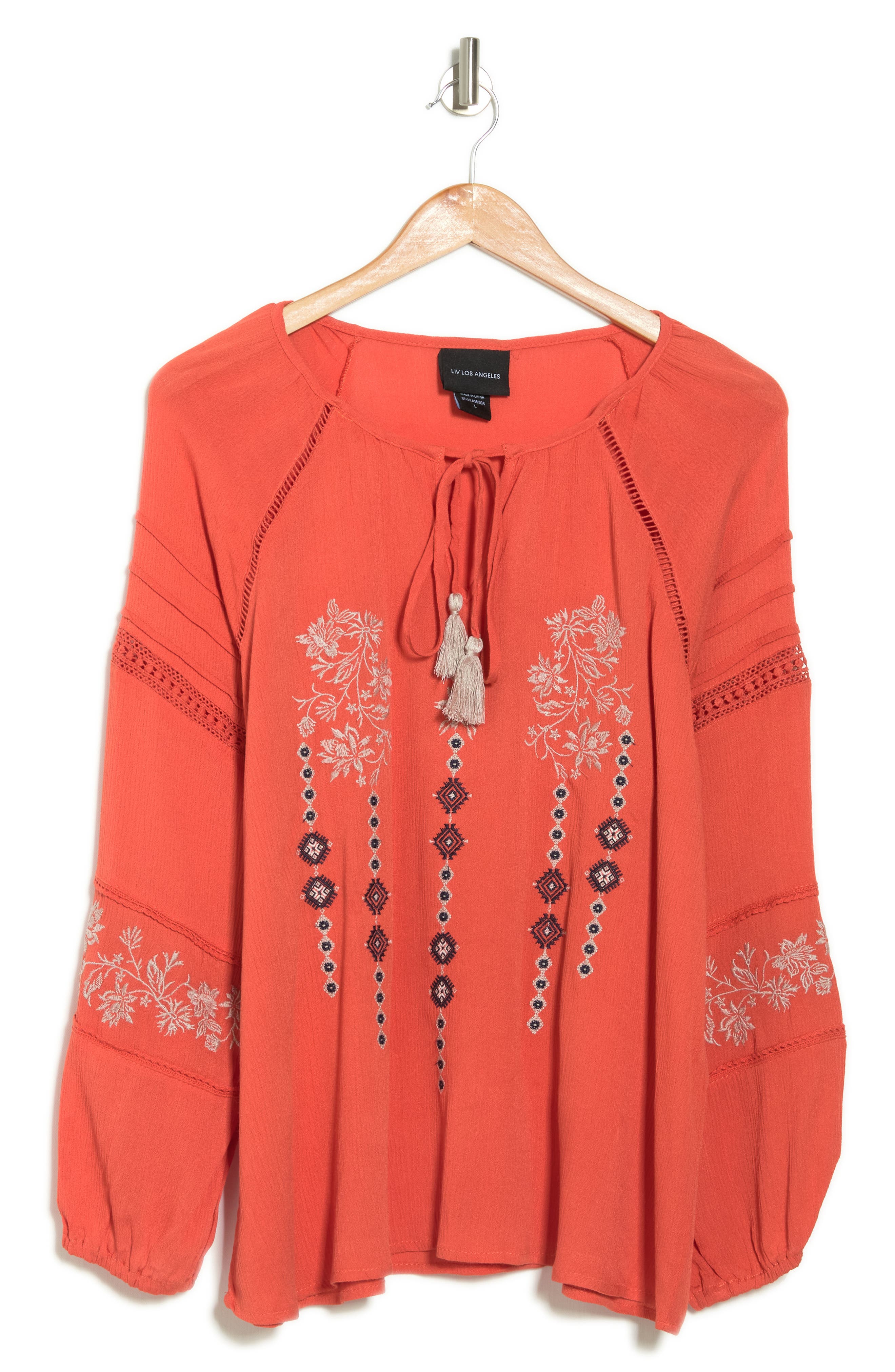 Forgotten Grace Embroidered Keyhole Long Sleeve Tunic Top