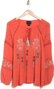 Forgotten Grace Embroidered Keyhole Long Sleeve Tunic Top