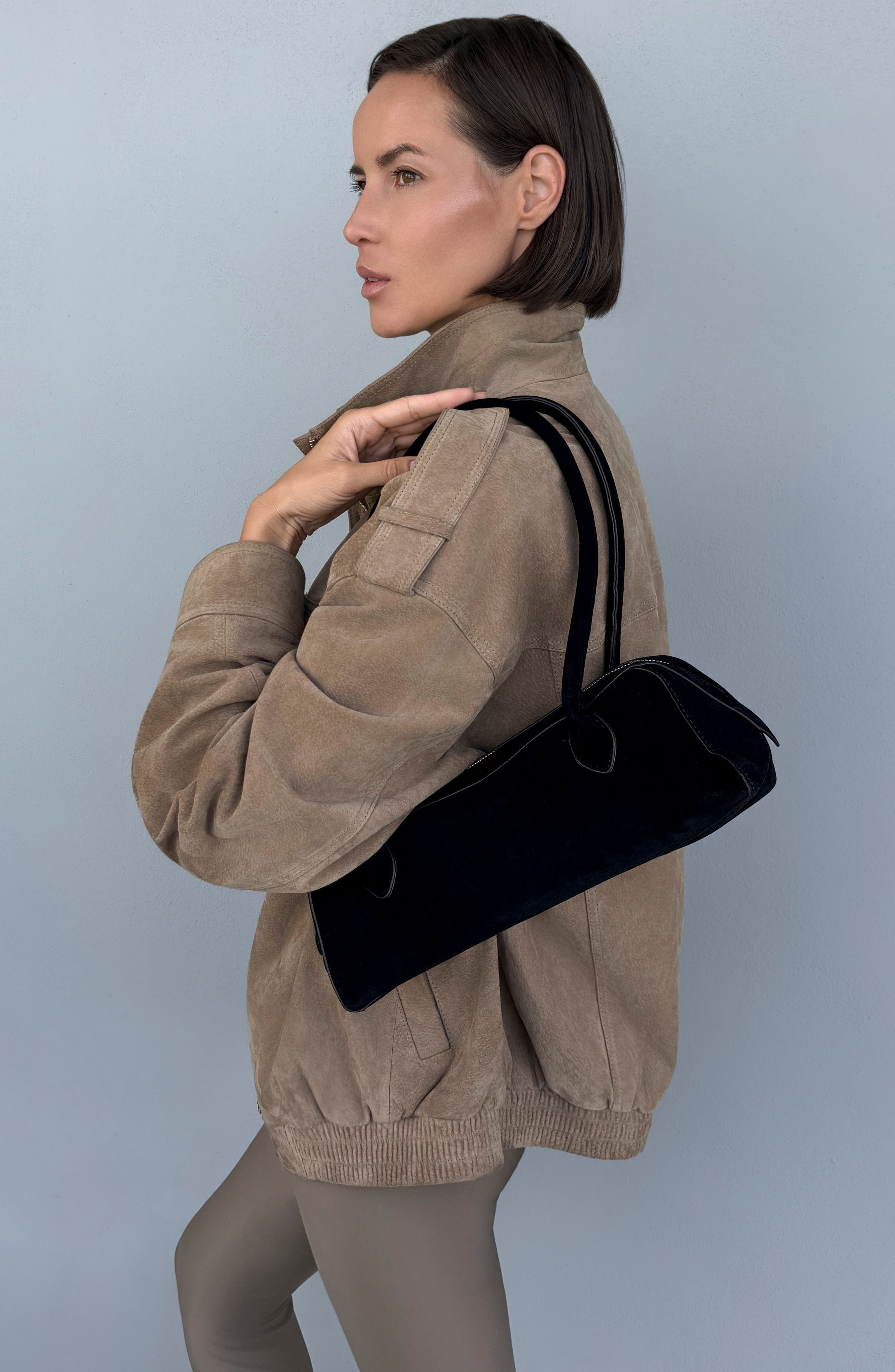 Faux Leather Bowling Shoulder Bag, Alternate, color, BLACK