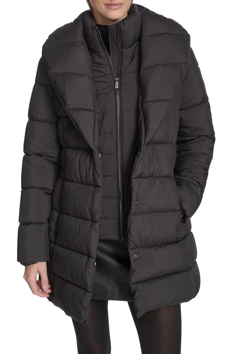 Kenneth Cole New York Water Resistant Pillow Collar Puffer Coat, Alternate, color, Black